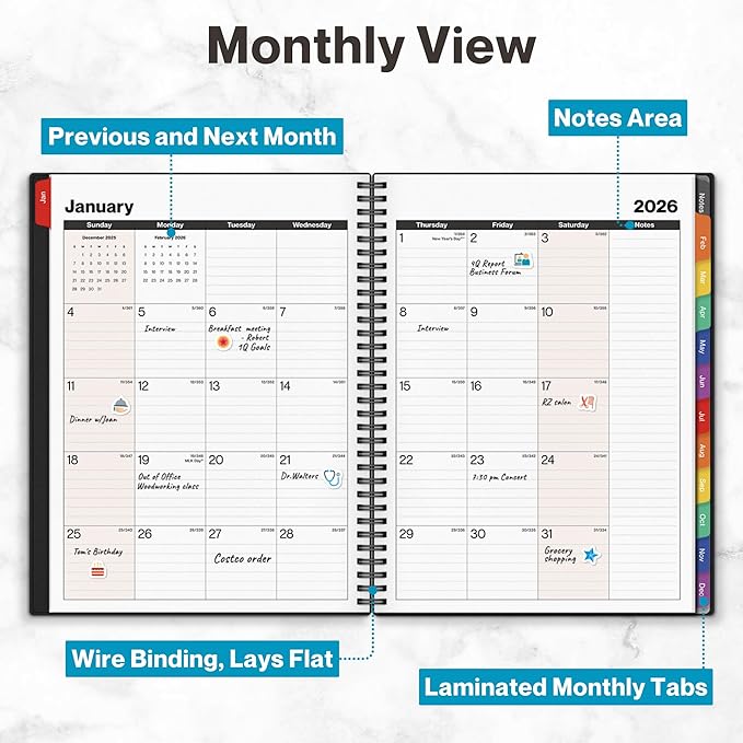 Dunwell 2026 Planner Book 8.5x11, Weekly Monthly Calendar, Jan to Dec, Large - Image 5
