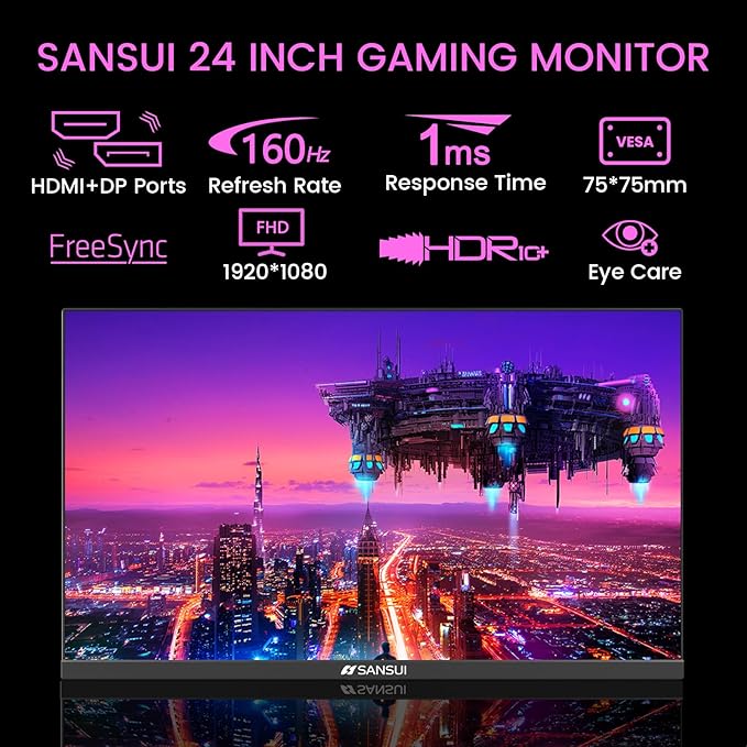 SANSUI 24 Inch Gaming Monitor 160Hz FHD 1080P Computer Monitor, FreeSync 1ms - Image 2