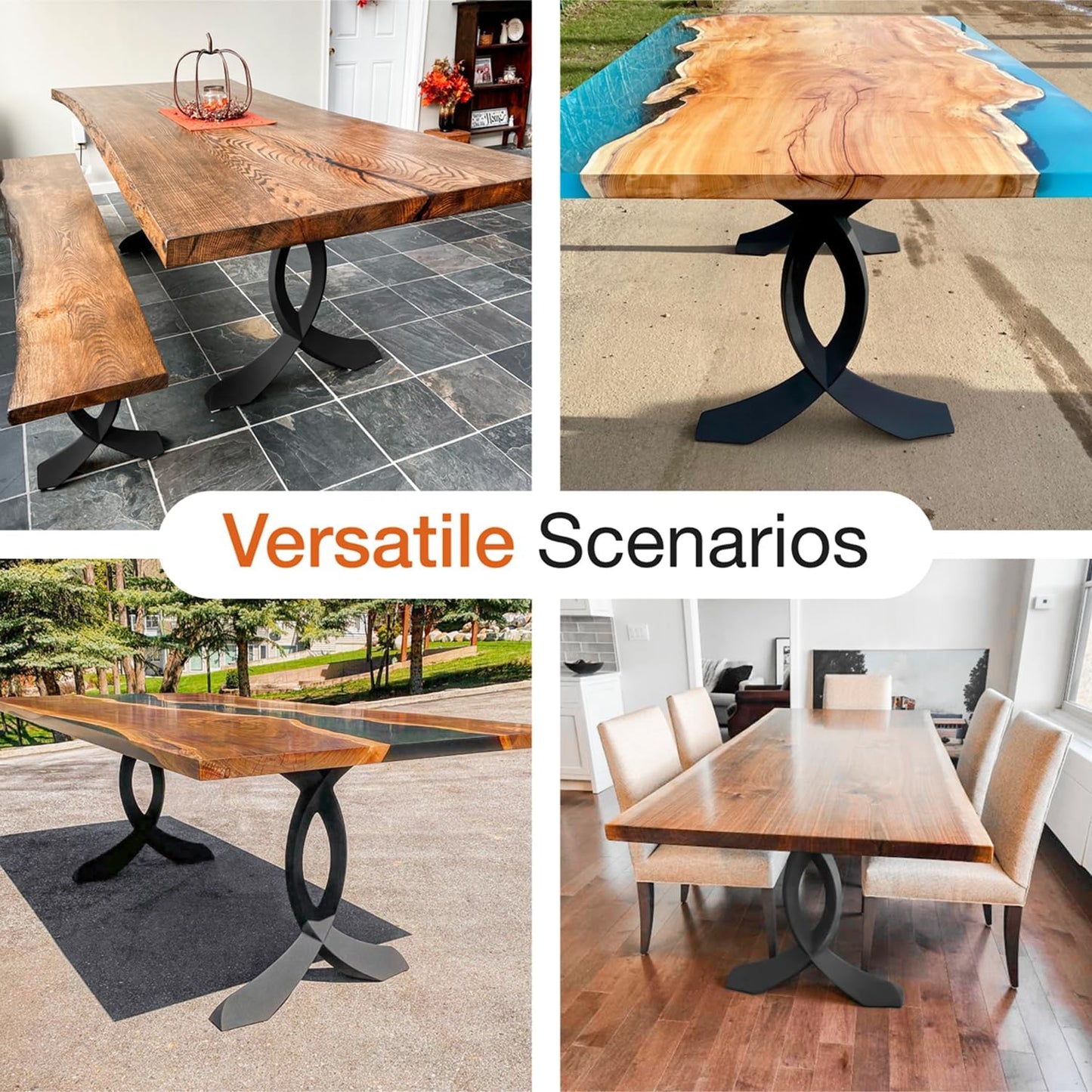 28" H 418 Curva Handcrafted Black Metal Legs for Dining Tables & Desks