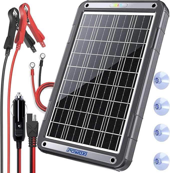 POWOXI 12V Solar Car Battery Charger: 15W Solar Trickle Charger Maintainer by POWOXI