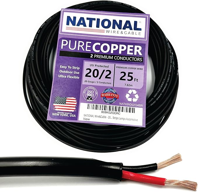 NATIONAL Wire & Cable – 20 AWG 2-Conductor Premium Copper Wire, 25 ft, Stranded by NATIONALWireCable