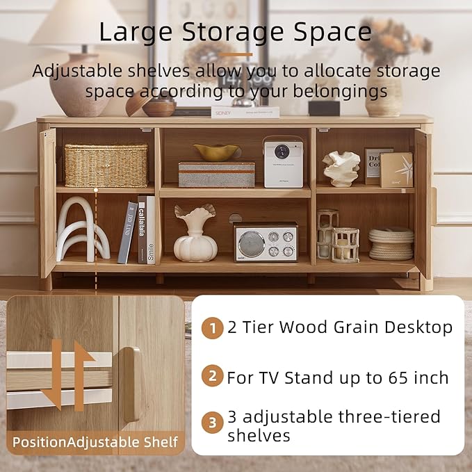 Joaxswe Farmhouse 55" Entertainment Center, Natural Oak Tv Stand - Image 7