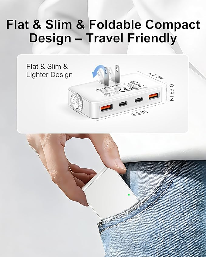 KWRNVO Flat USB Wall Charger 4 Ports Slim 35W USB-C/A Flodable Plug Fast - Image 6