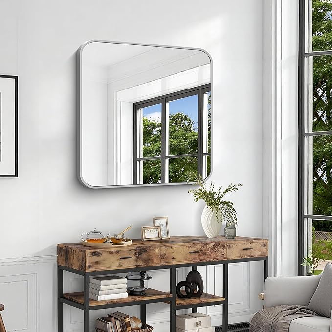 Silver Bathroom Mirror, 36 x 36 Inch Square Mirrors - Image 6