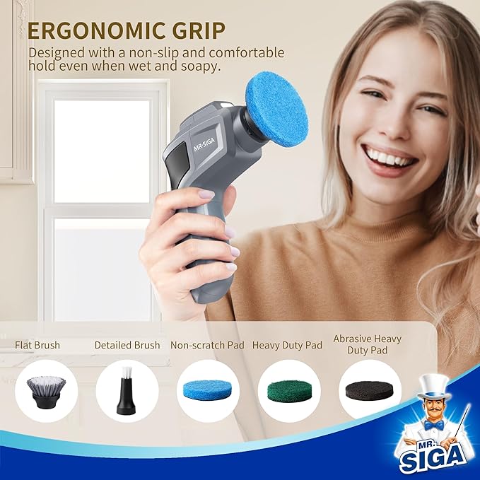 MR.SIGA Electric Spin Scrubber for Kitchen and Bathroom Cleaning, Waterproof - Image 6
