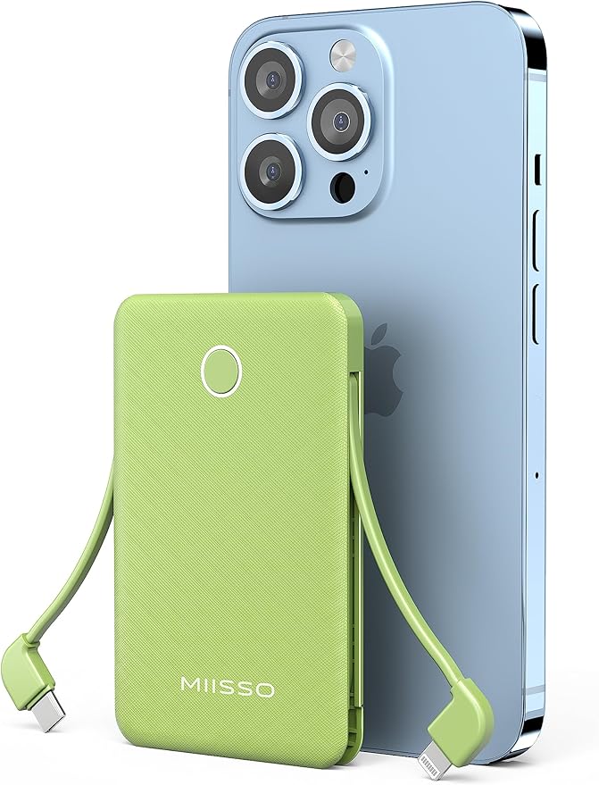 miisso 6000mah Ultra Slim Built in Cables Power Bank, Card Size Built in USB C - Image 2