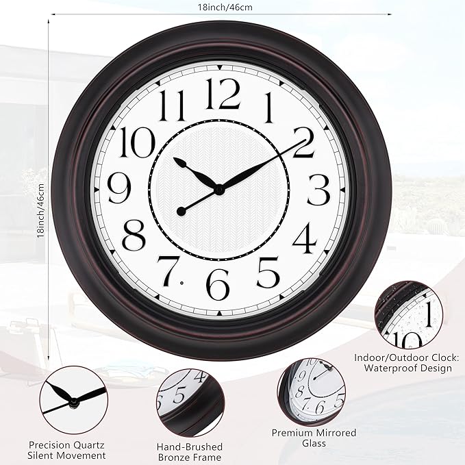 Koosome 18 Inch Lighted Wall Clock Outdoor Clocks - Image 2