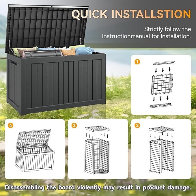 NUNU LAB 270 Gallon Large Resin Deck Box, Waterproof Outdoor Storage Box - Image 4
