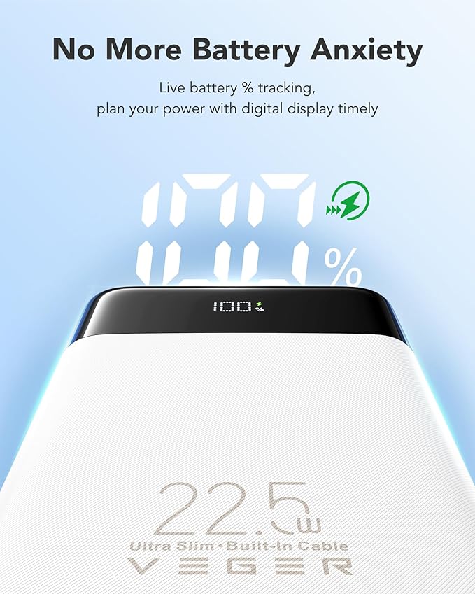 VEGER Portable Charger with Built in Cable, 10000mAh 22.5W Fast Charging USB C - Image 7