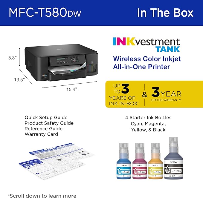 Brother INKvestment Tank 580 Wireless Color Inkjet All-in-One Printer | - Image 8
