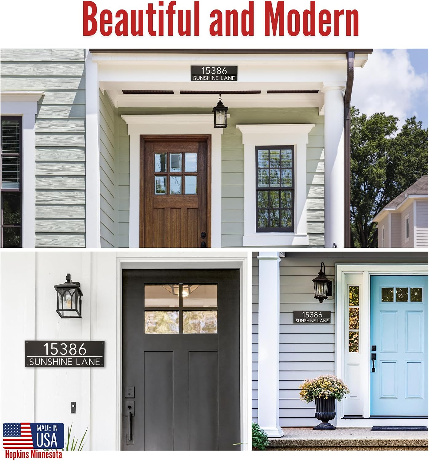 Made in Minnesota – Customized Address Sign 18x6 - Black or White – Made in USA - House Numbers for Outside Modern Address Plaque Street Name Sign (Black 18x6)