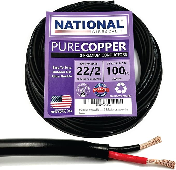 NATIONAL Wire & Cable – 22 AWG 2-Conductor Premium Copper Wire, 100 ft by NATIONALWireCable