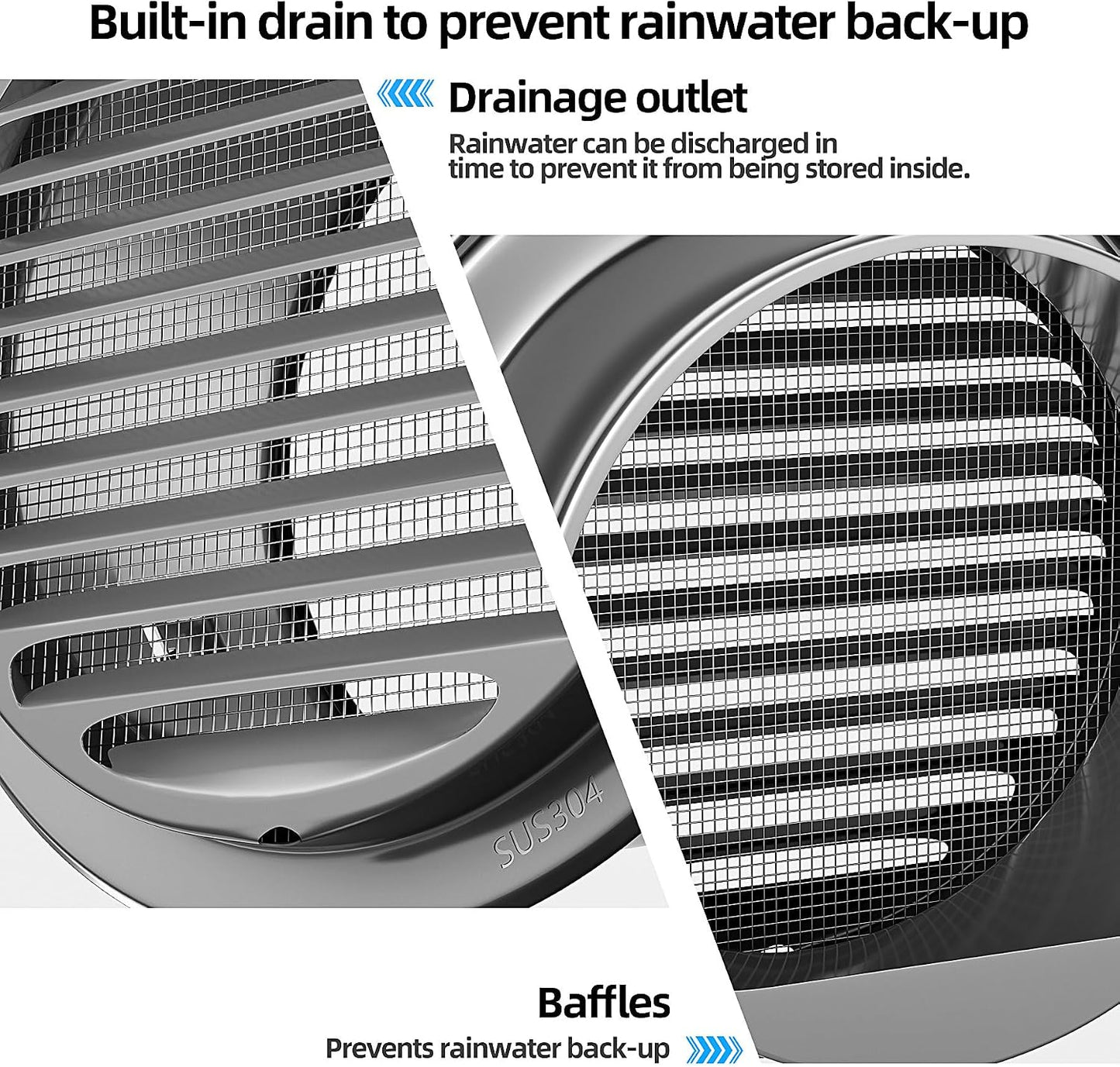 6" in Heavy Duty Thickened 304 Stainless Steel Air Vent Cover Louvered Grille Cover Vent Hood Flat Ducting Ventilation Air Vent Wall Air Outlet with Fly Screen Mesh for House (6inch-150mm Flat Black)