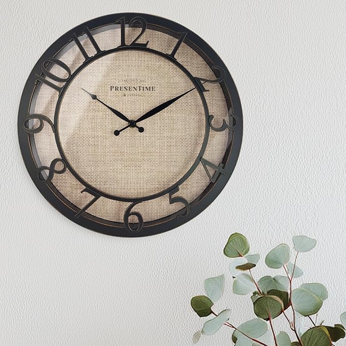 Presentime & Co 13" Farmhouse Series Wall Clock, Cottage Style, Faux Burlap - Image 5