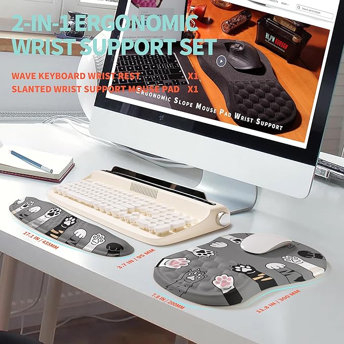 KUOSGM 2-in-1 Ergonomic Set, Wave Rise Keyboard Wrist Rest and Massage Bulge - Image 5