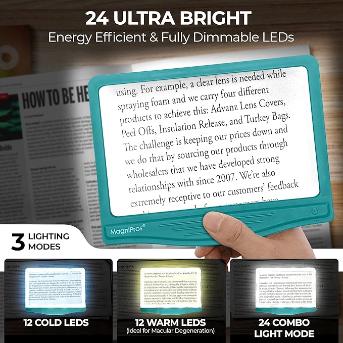 MAGNIPROS 5X Large LED Full Page Magnifying Glass w/Collapsible Hands-Free - Image 8