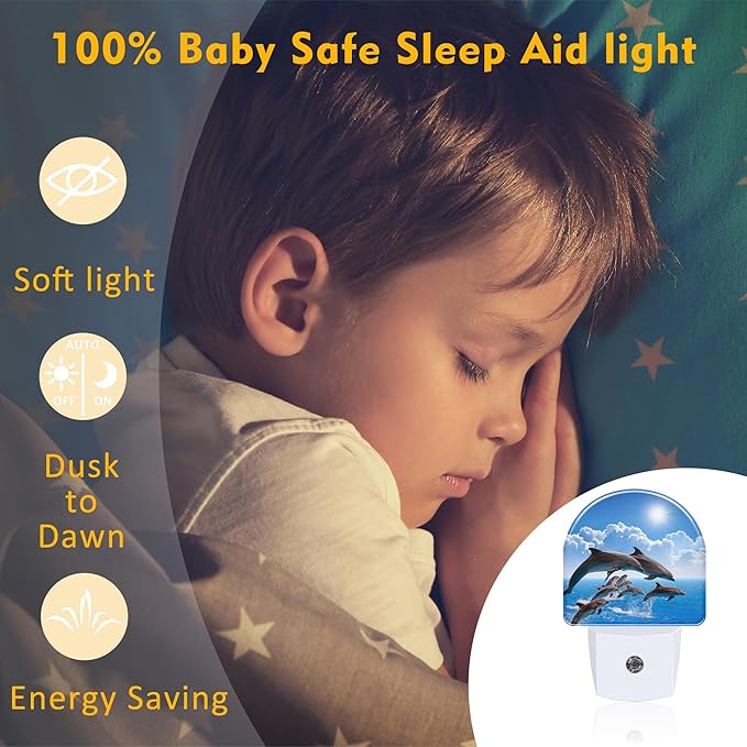 sndheke Jumping Dolphins Night Light Plug into Wall, 0.5w Energy Saving Sleep - Image 5