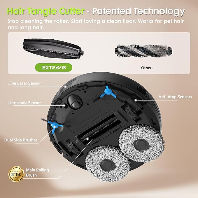 Robot Vacuum and Mop, Pet Hair Tangle-Free Cutter Technology, Max 10, 000Pa - Image 3