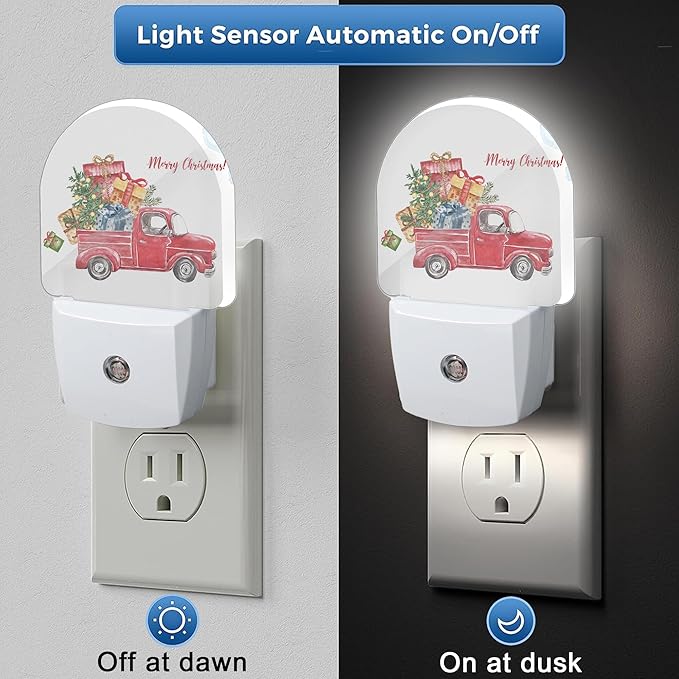 YESPOAK Merry Christmas Night Light, Dusk to Dawn Round Red Truck Gifts Night - Image 3