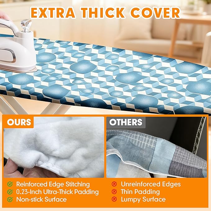 Ironing Board Cover and Pad, 18x49 Extra Wide Thick Iron Padding, Scorch & - Image 3