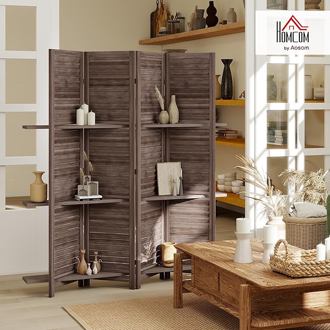 HOMCOM Room Divider, 4 Panel 67" Tall Wood Privacy Screen - Image 2