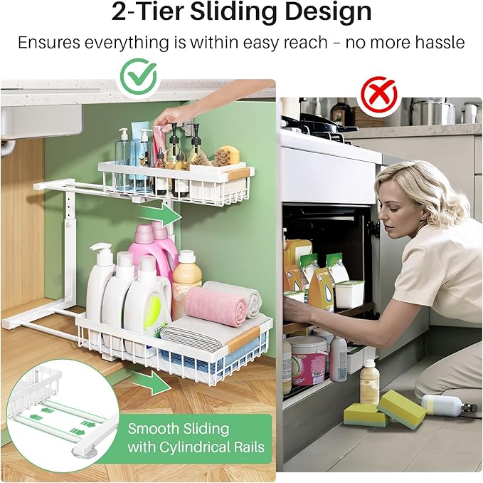 Pull out Cabinet Organizer, 1 Pack Under Sink Organizer, Slide out Metal - Image 6
