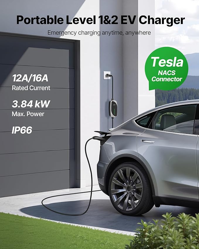 VEVOR Level 1/2 Tesla Charger, 16 Amp, Portable Electric Car EV Charger - Image 2