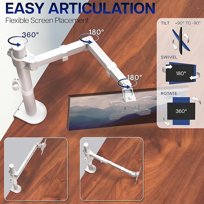 VIVO Single Monitor Arm Desk Mount, Holds Screens up to 32 inch Regular and 38 - Image 3