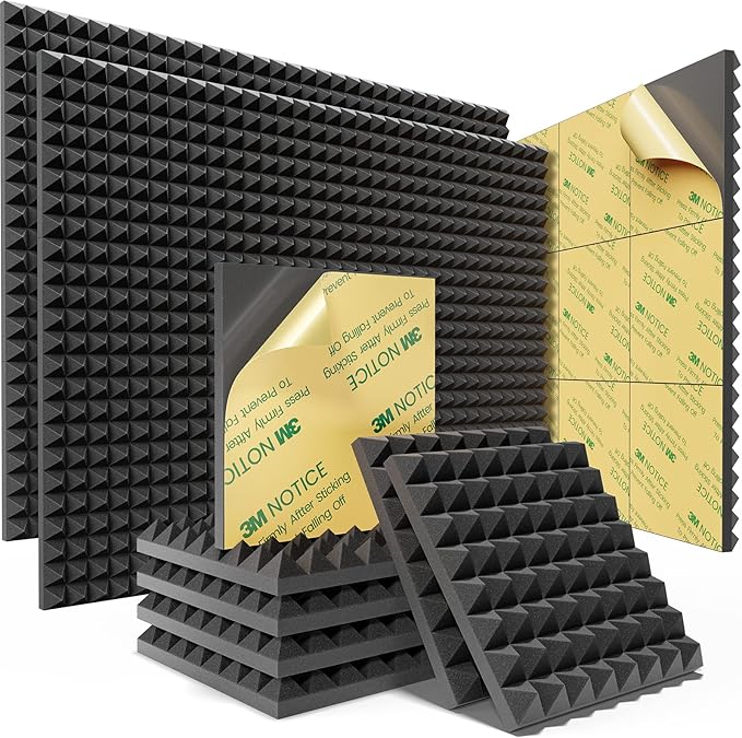 Sonicism Acoustic Panels Self-Adhesive Pyramid 48 Pack, 35kg/m³ High Density by Sonicism
