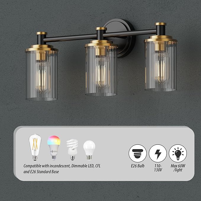 PHIXART Bathroom Lighting Fixtures Black and Gold Bathroom Vanity Light - Image 6