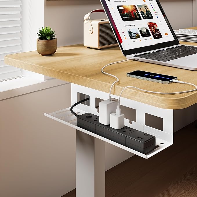 PEGZONE Under Desk Cable Management Tray, 15.7 Inches Metal Cord Organizer Rack - Image 3