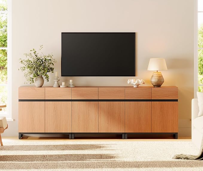 WAMPAT Modern TV Stand for TVs up to 110 inch, 3 in 1 Wood Entertainment Center - Image 3