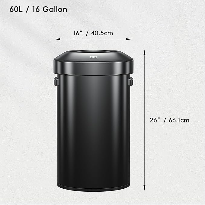 EKO 16-Gallon Round Black Stainless Steel Open Top Trash Can, Large Commercial - Image 3