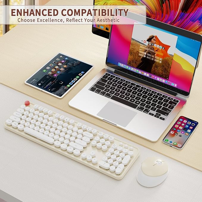 HotFox Wireless Keyboard and Mouse Combo, Full-Size Retro Typewriter Keyboard - Image 7