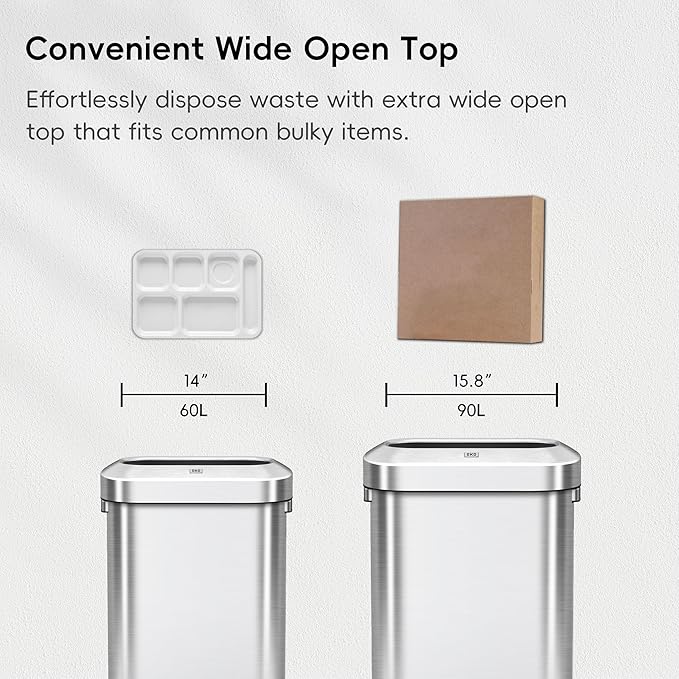 EKO Urban 16 Gallon/60 Liter Open Top Stainless Steel Slim Commercial Trash Can - Image 5