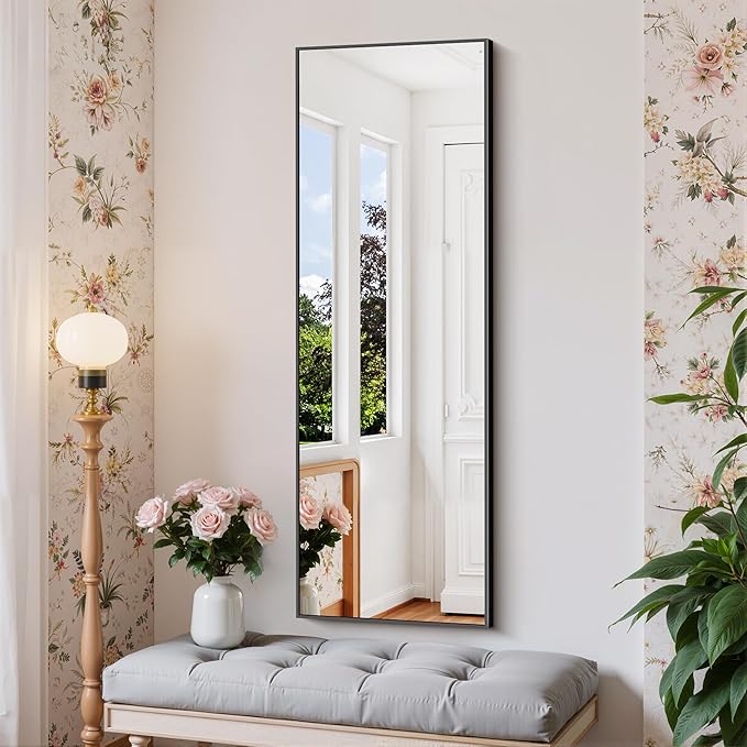 Black Bathroom Mirror for Wall, 16x48 Inch Rectangle Mirror by Welcometocofeny
