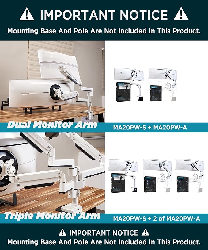 ULTRARM Heavy Duty Extension Arm Dual 49" Vertical Stacked Monitor Mount Height - Image 6