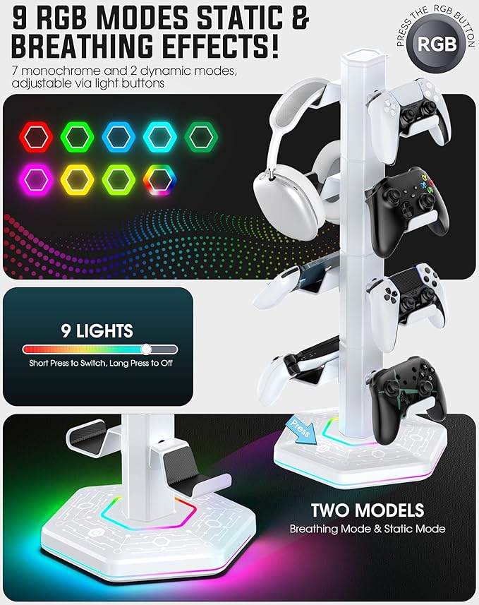Kytok RGB Controller Holder for PS5/PS4/Xbox/Switch, Headphone Stand - Image 3