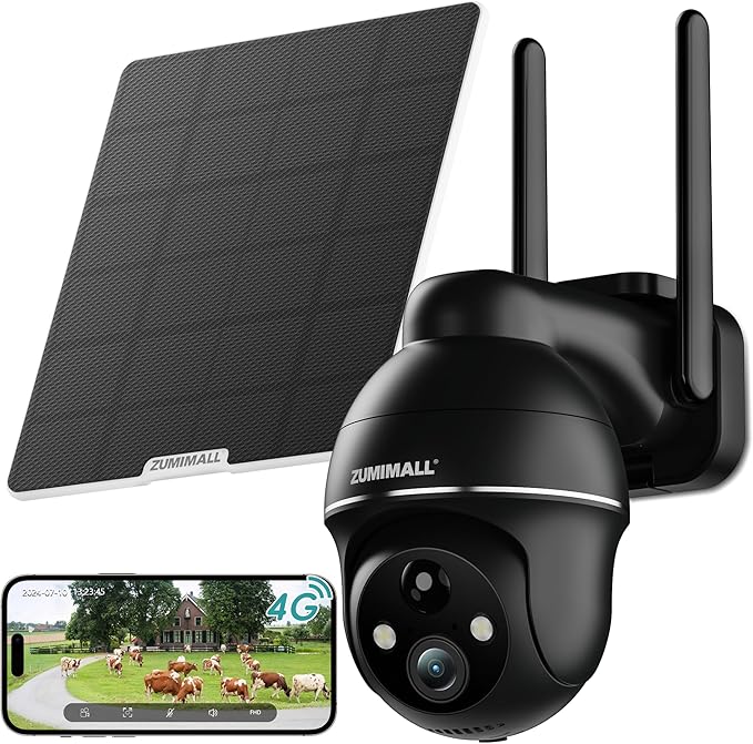 ZUMIMALL 4G LTE Cellular Solar Security Cameras Wireless Outdoor, 3MP No WiFi by ZUMIMALL