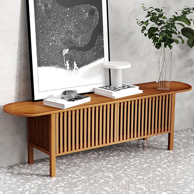 HollyHOME Bamboo TV Stand with Storage - Image 7