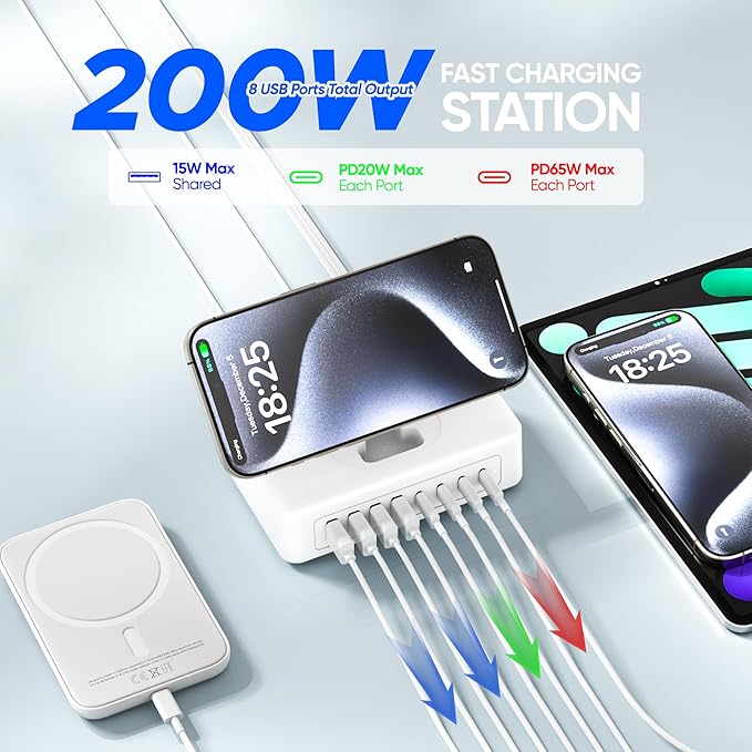 11-in-1 Charging Station USB-C Power Strip, 200W USB C Charger Block, 2AC - Image 4