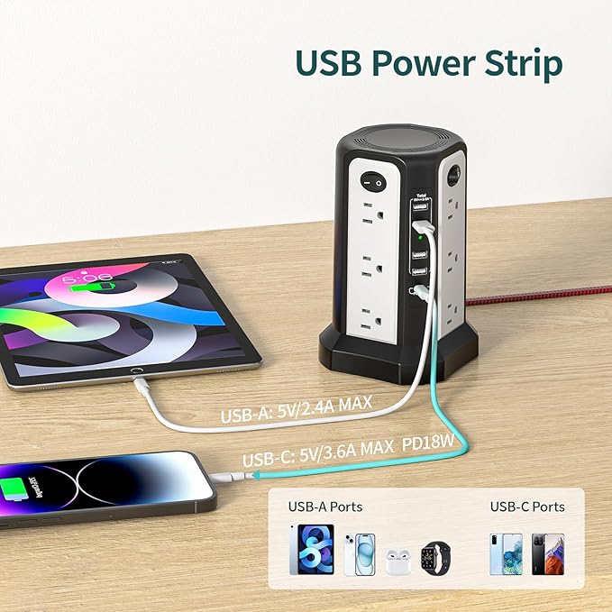10FT Extension Cord with Multiple Outlets|PASSUS Surge Protector Power Strip - Image 5