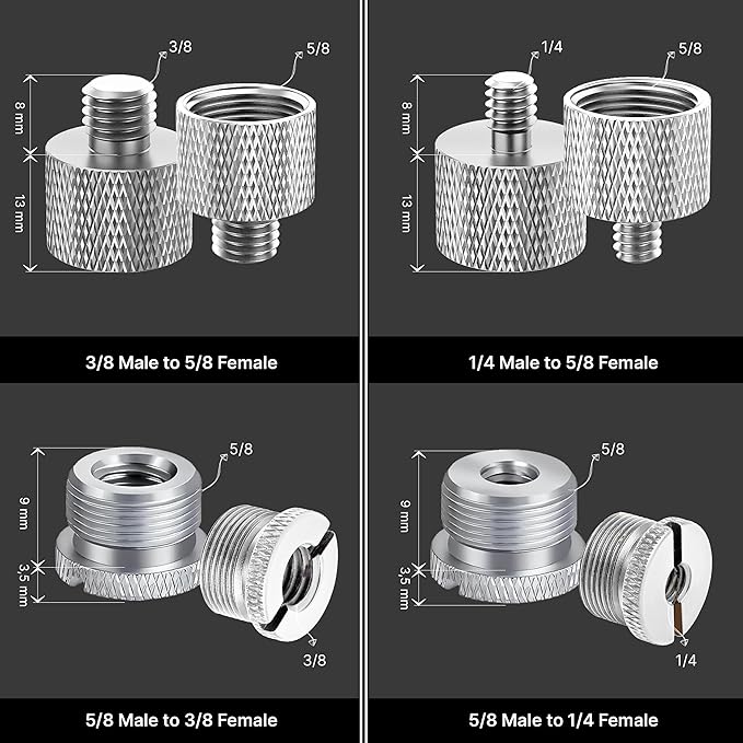 IXTECH Mic Stand Adapter Set 8 pieces Metal Microphone Stand Screw Thread - Image 5