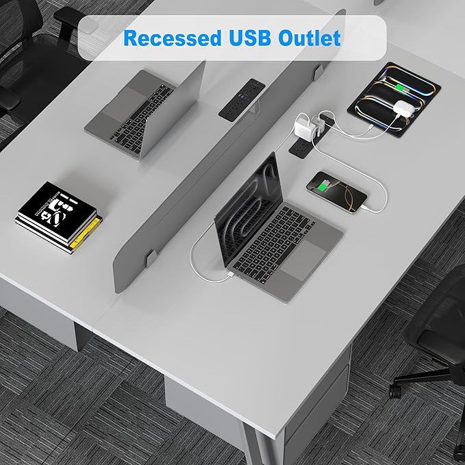 65W USB C Recessed Power Strip, Flush Mount Desktop Recessed Outlet - Image 5