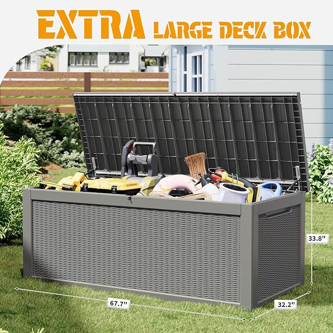 NUNU LAB 300 Gallon Outdoor Storage Box, Resin Large Sturdy Deck Box, Backyard - Image 3