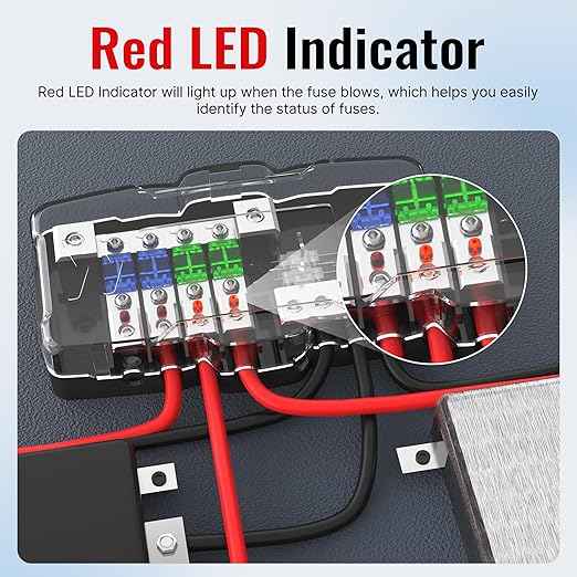 Joinfworld Fused Power Distribution Block Car Audio 4 Way MIDI Fuse Block 12V - Image 4