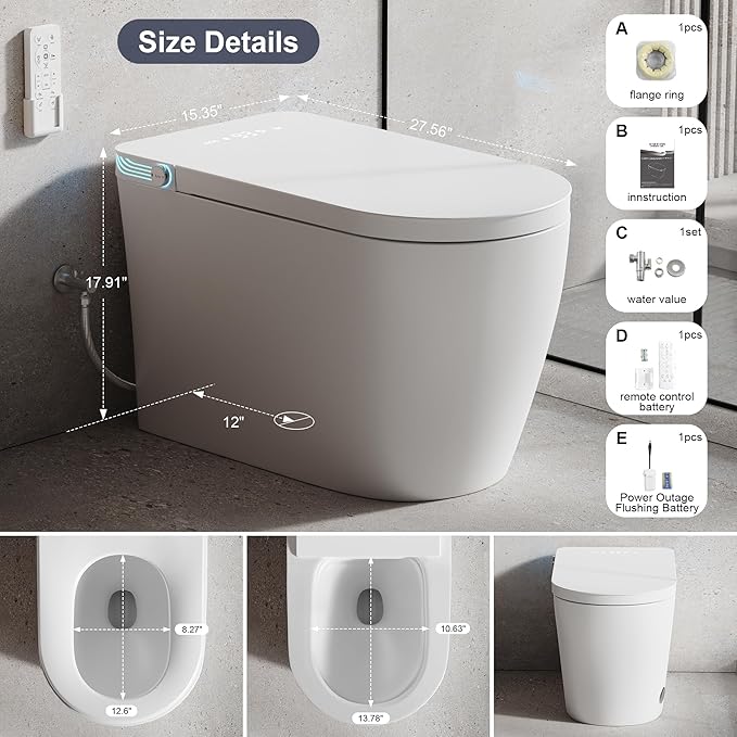 Smart Toilet with Bidet Built in, Bidet Toilet with Heated Seat and Night Light - Image 6