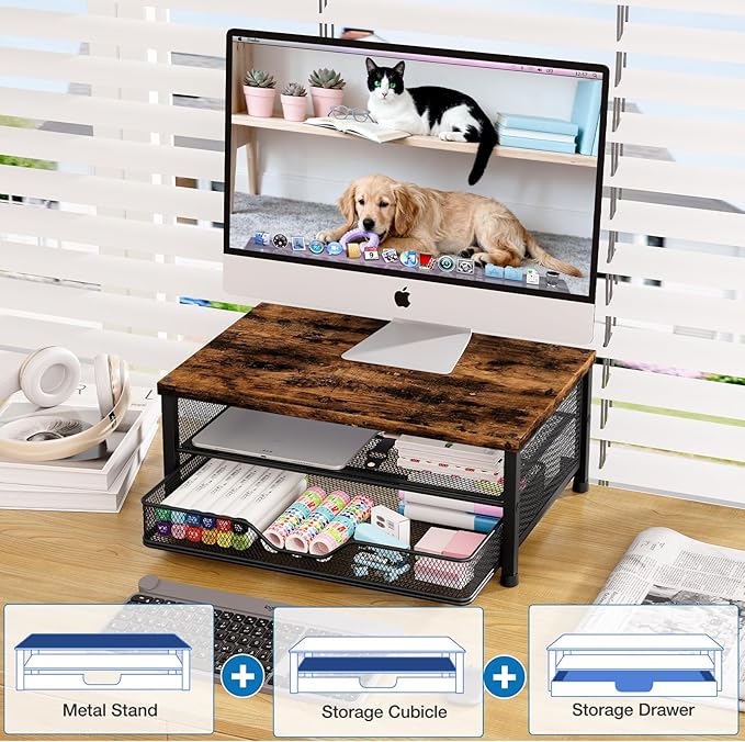 OPNICE Wood Computer Monitor Stand Riser, Desk Organizer - Image 3