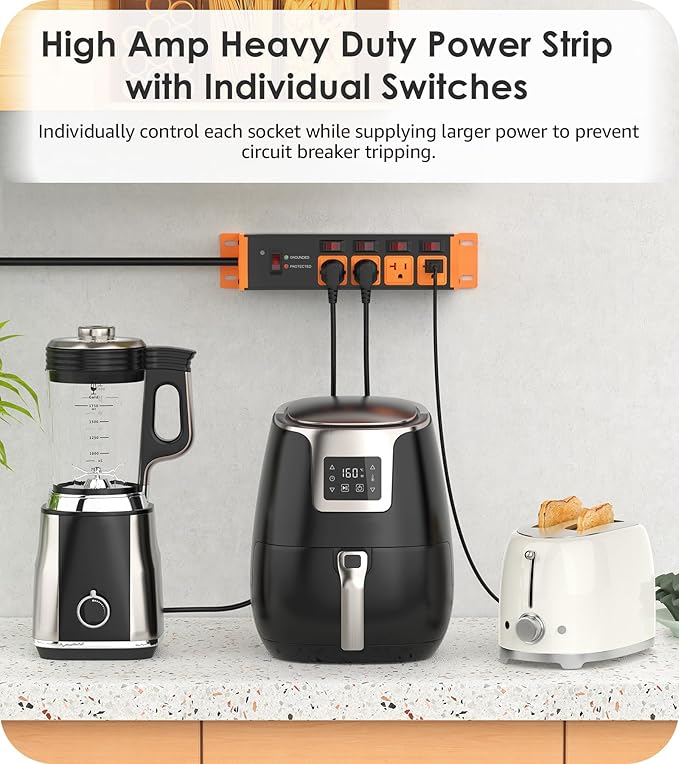 CCCEI Heavy Duty Surge Protector Power Strip 20 Amp Individual Switches. 10FT - Image 3