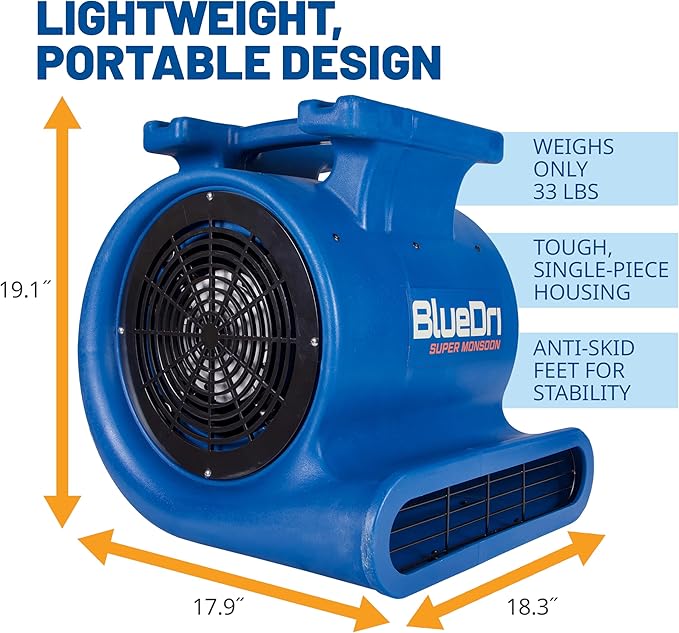 BlueDri Super Monsoon 1 HP, 4050 CFM Air Mover Blower Fan - Image 3